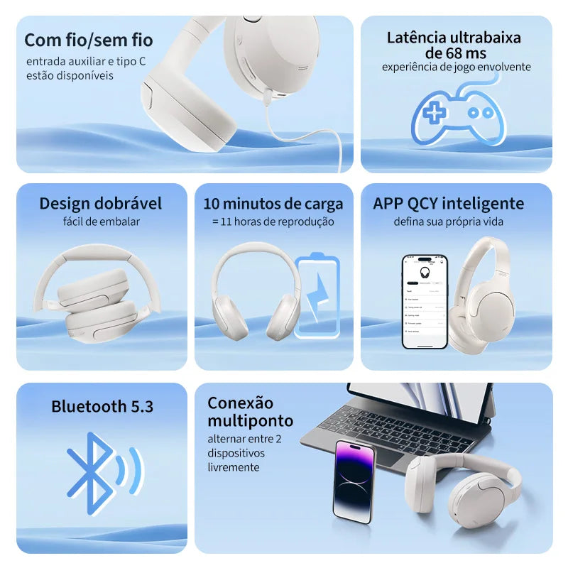 Fones de ouvido QCY H3  sem fio Bluetooth 5.3 Cancelamento de ruído Arco reforçado promoção