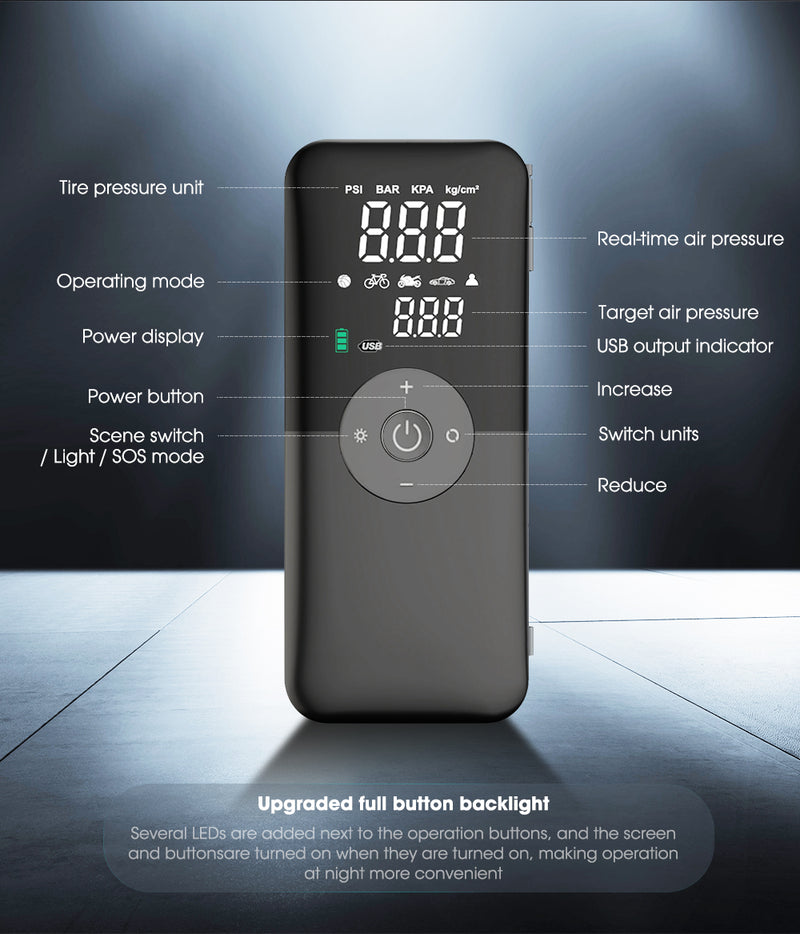 Compressor Mini bomba de ar recarregável portátil Inflador de pneus Carros/Motos/Bicicletas